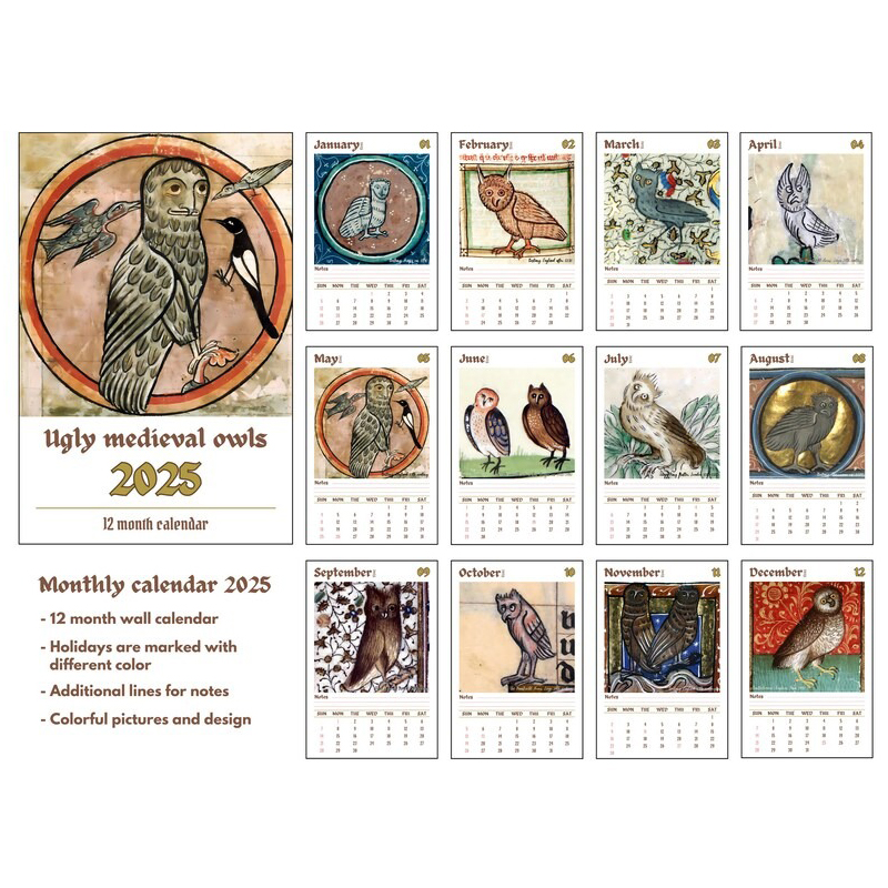 🦉Vintage Owl Drawing Calendar📆
