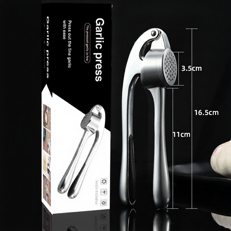 Premium Garlic Press Set | Rust-Proof Mincer + Silicone Peeler & Brush (Chrome)