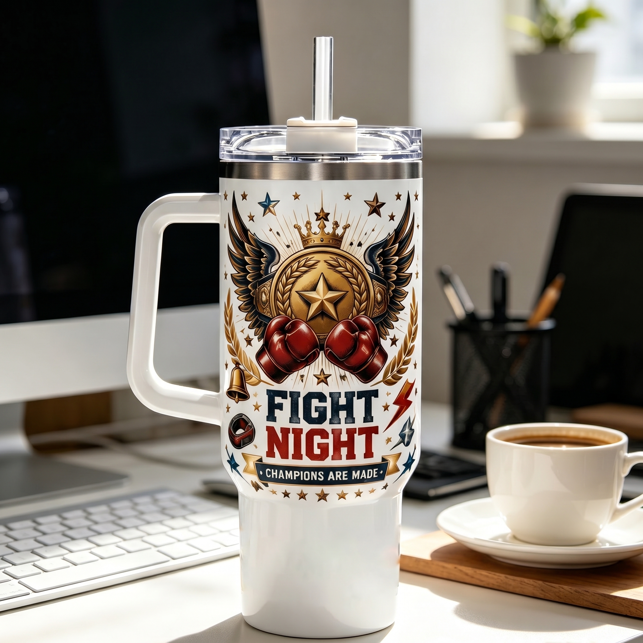 🥊🎖Fight Night Champion 40oz Stainless Steel Tumbler – Bold Boxing Night Designs