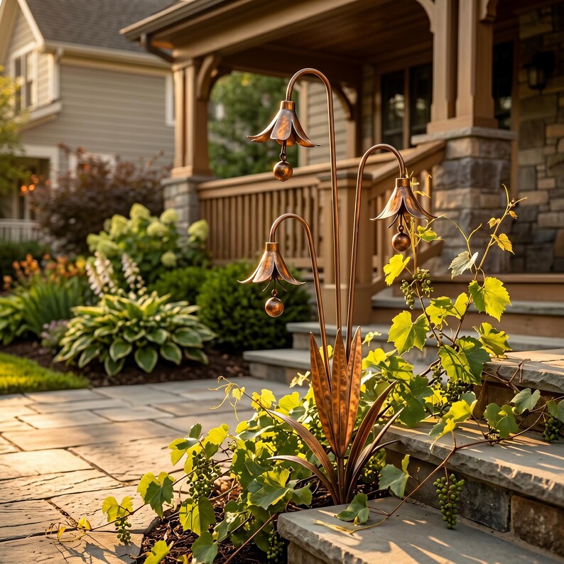 Metal Flower Wind Bells Garden Stake