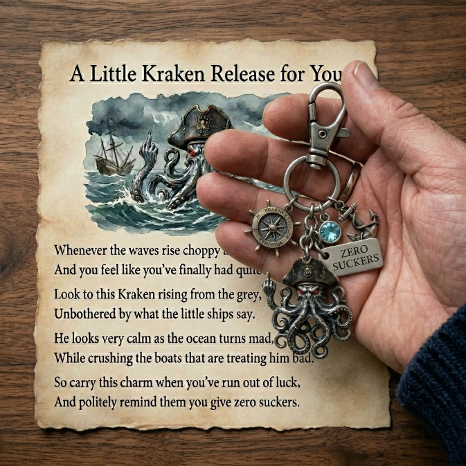"Zero Suckles Given" Middle Finger Kraken Keychain & Poem Card Set – The Ultimate Cheeky Gift for Anyone Done with the BS!