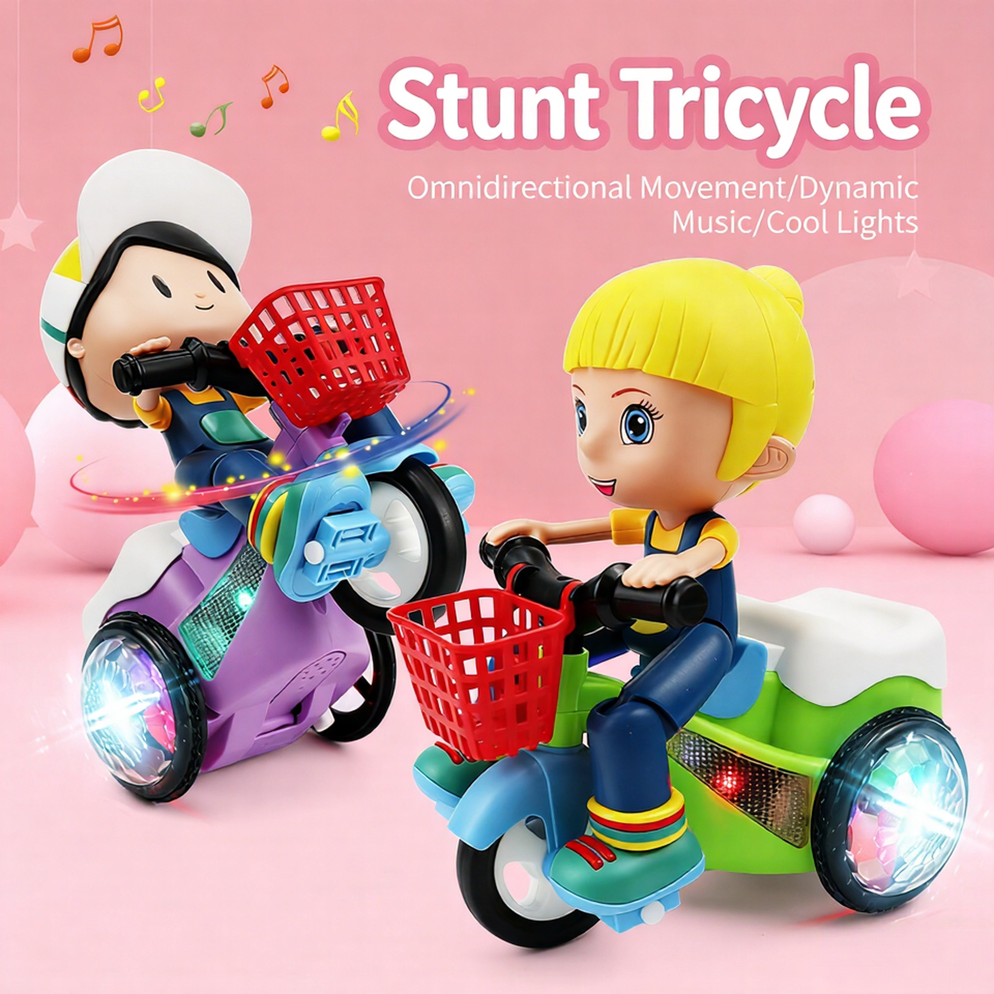 Funny Toys Stunt Tricycle 01-12 Years Old Sound Moving Children Baby Boys and Girls Electric Dancing 