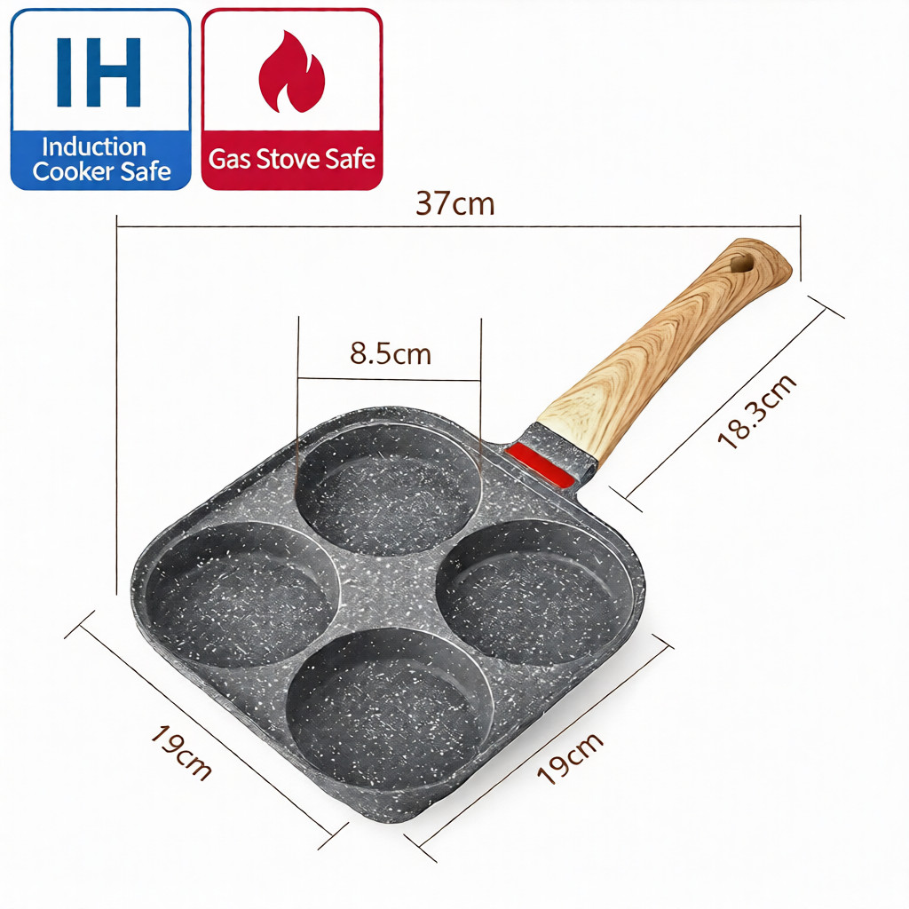 🔥Last Day Discount🔥🍳Non-stick Egg Frying Pan, 4 Holes Skillet With Handle🍳