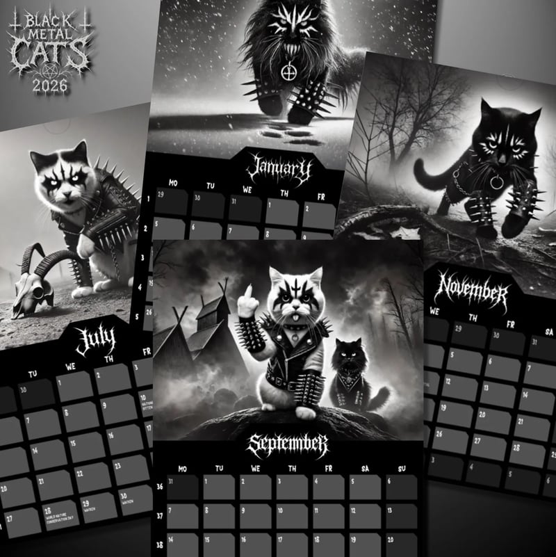 🤘Black Metal Cats 2026 Wall Calendar