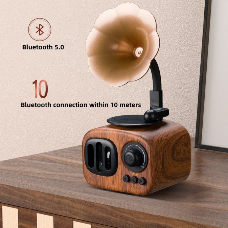 🎵Retro Wooden Phonograph Bluetooth Speaker