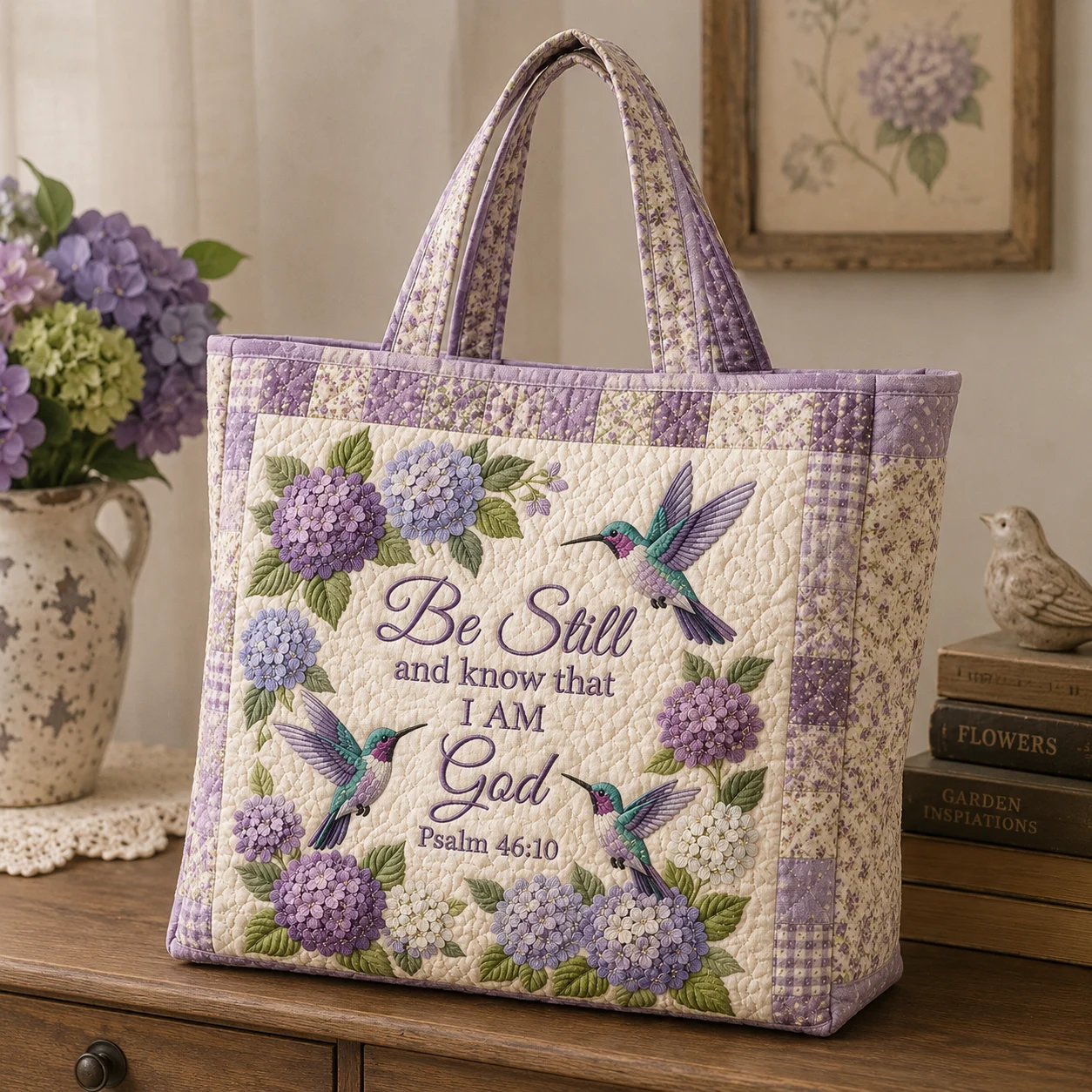 Hydrangea Hummingbird Faith Tote