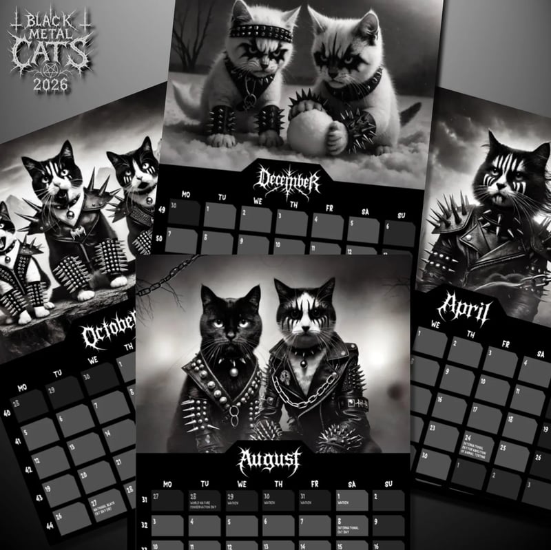 🤘Black Metal Cats 2026 Wall Calendar