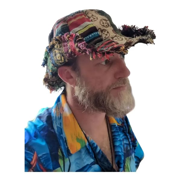 🎩Patchwork multicolored mushroom Hemp Hat with hidden pocket fedorahats🔥