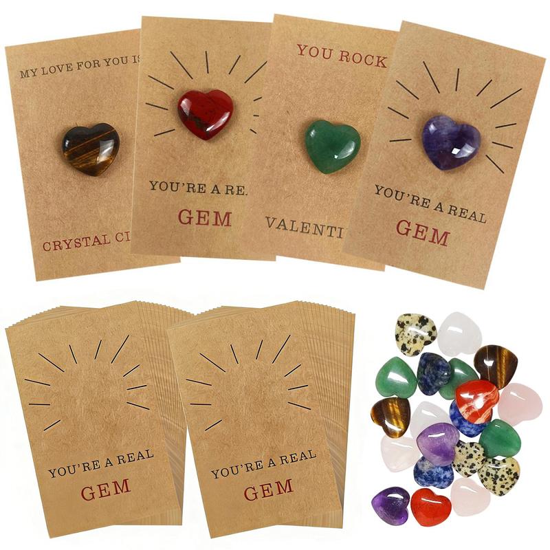 Valentines Day Gifts for Kids - 24 Pack Valentines Cards with Heart-Shape Gems - Valentine Crystals Rock Gift Exchange for Boys Girls Toddlers Class Classroom School Party Favor