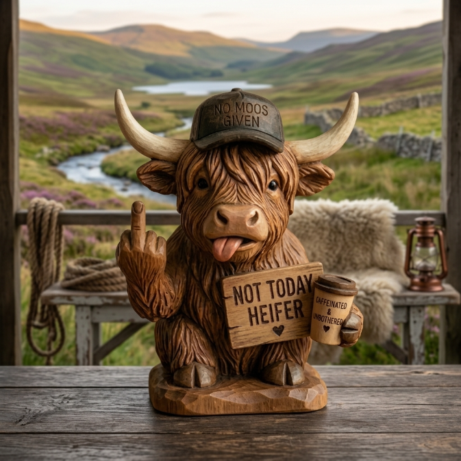 🐮Sassy Highland Cow Desk Statue 