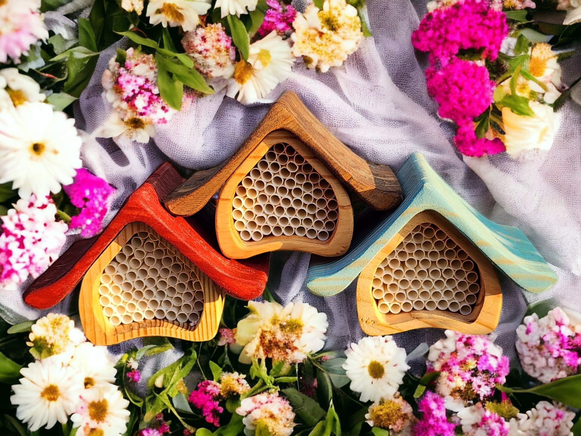 🐝Colored Handcrafted Mason Bee Hotel for a Sustainable Garden🏡