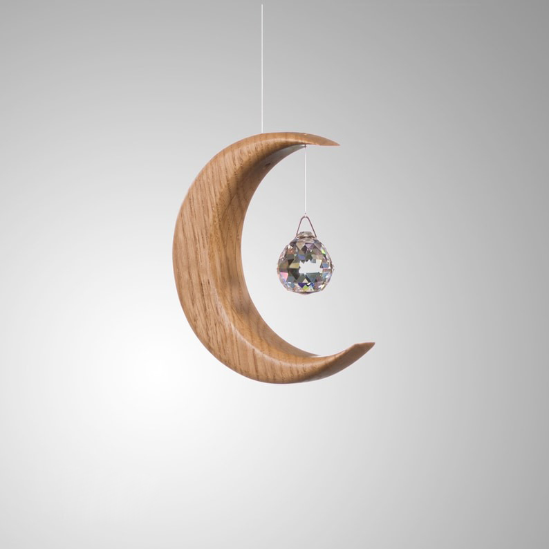 🌙Wooden Moon Crystal Suncatcher☀