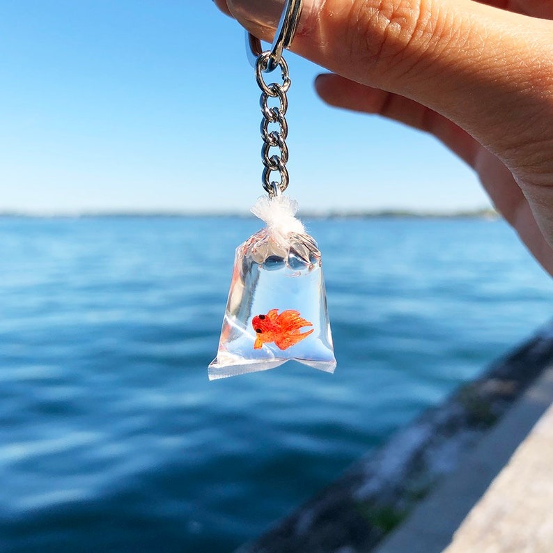 🐠Goldfish Koi Fish in Bag Resin Keychain