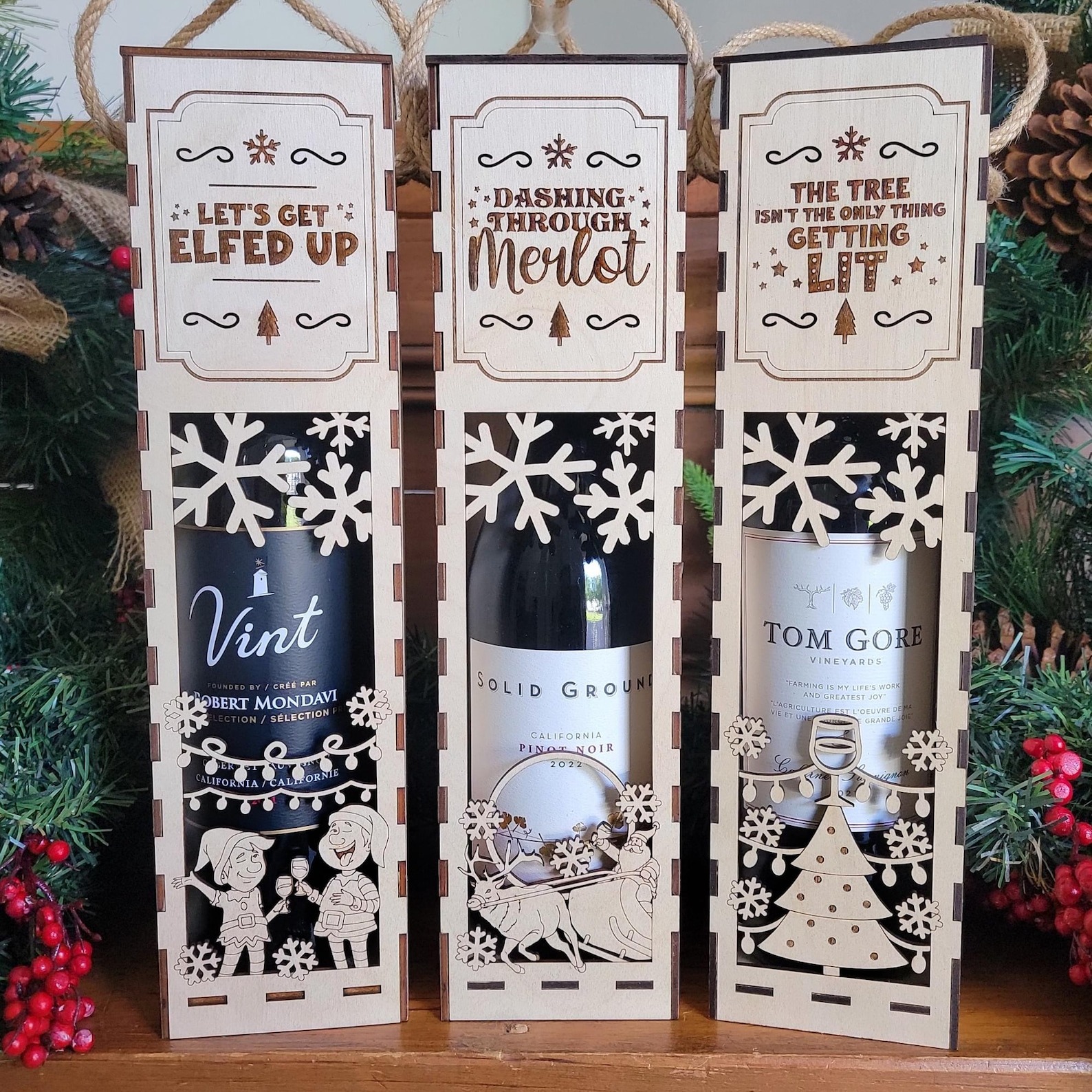 Wooden Christmas Funny Wine Box