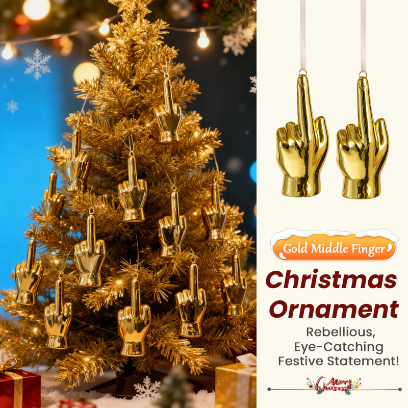Gold Middle Finger Christmas Ornament
