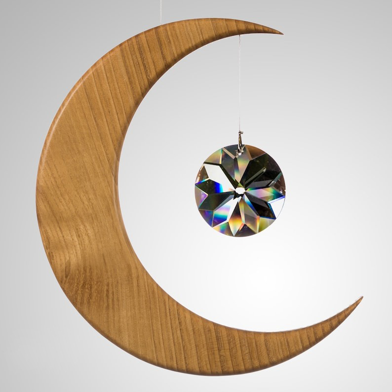 🌙Wooden Moon Crystal Suncatcher☀