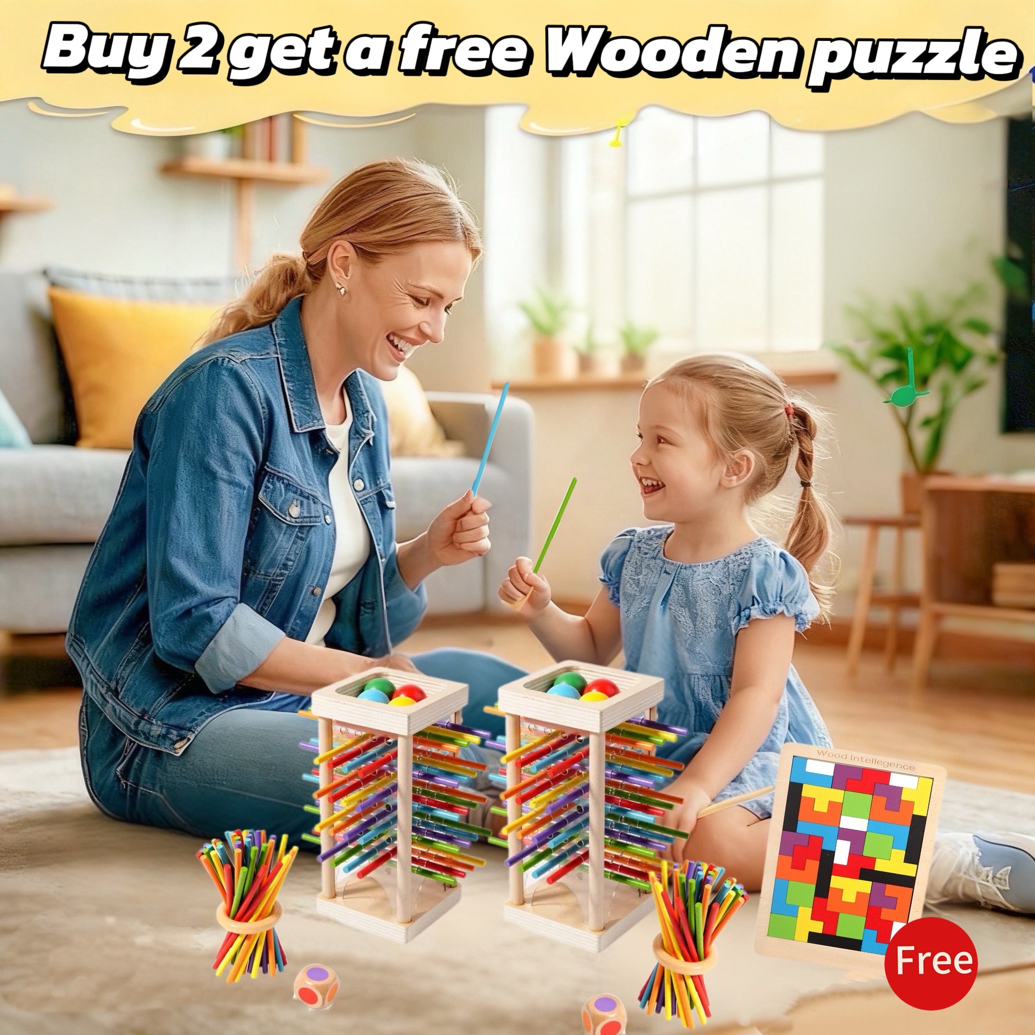 🔥Wooden Stick Game | Colorful Educational Toy for Kids | Cognitive Development & Focus Training | Dual-level Puzzles & Mixed Color Sticks✨