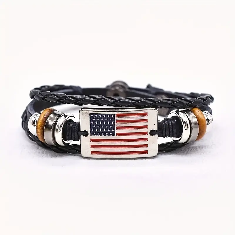 Freedom & Flexibility: Adjustable American Flag Leather Cuff Bracelet