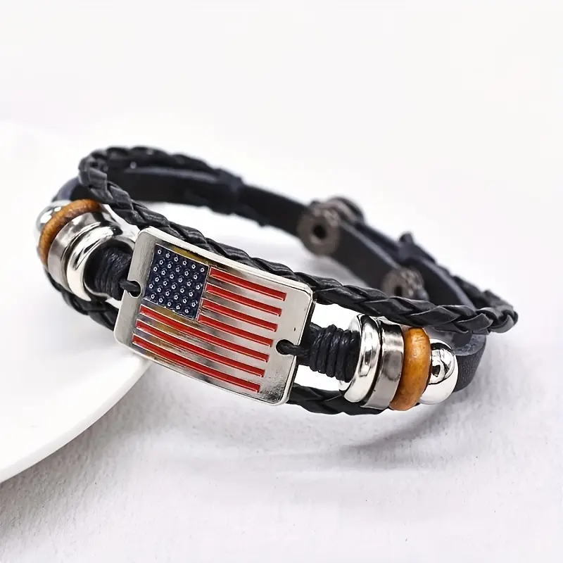 Freedom & Flexibility: Adjustable American Flag Leather Cuff Bracelet