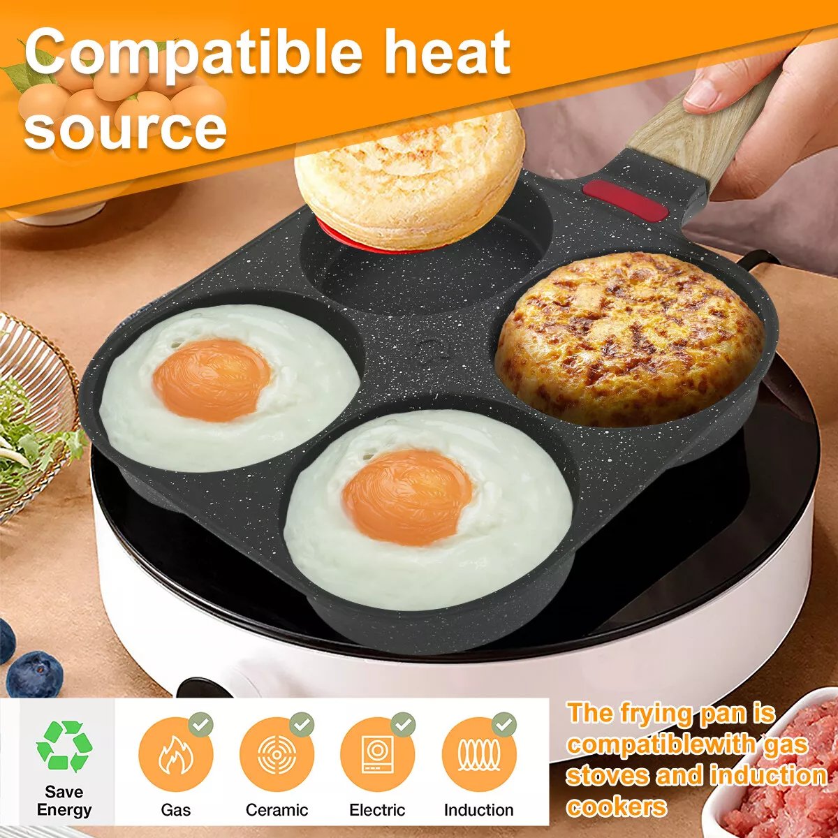 🔥Last Day Discount🔥🍳Non-stick Egg Frying Pan, 4 Holes Skillet With Handle🍳