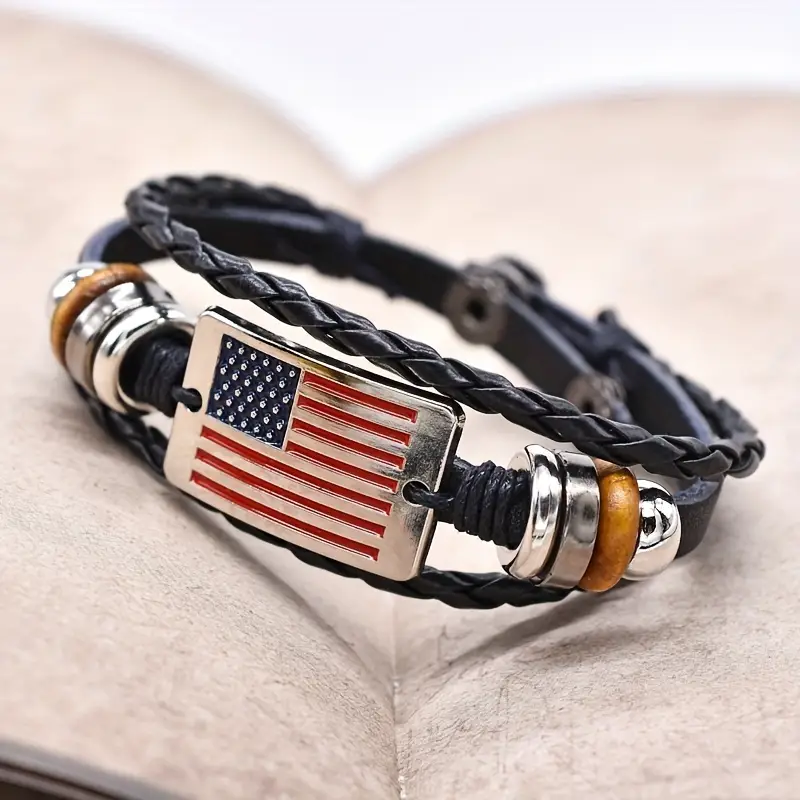 Freedom & Flexibility: Adjustable American Flag Leather Cuff Bracelet