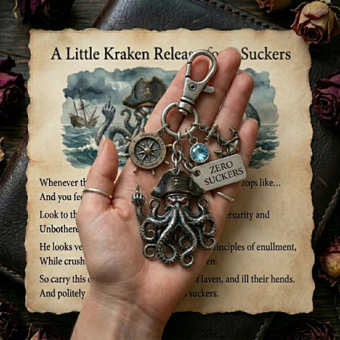 "Zero Suckers Given" Middle Finger Kraken Keychain & Poem Card Set – The Ultimate Cheeky Gift for Anyone Done with the BS!