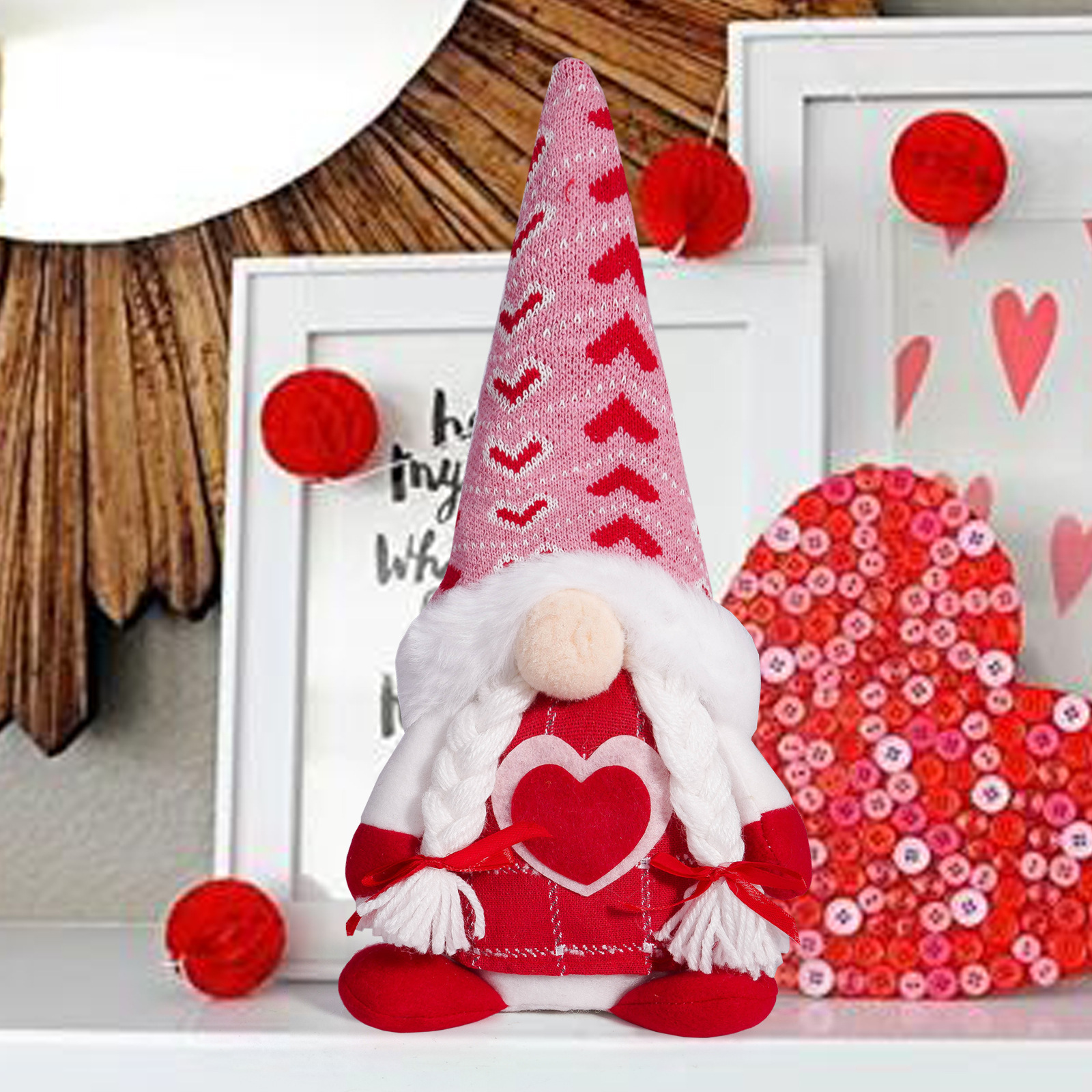 Valentine’s Day Gnome Plush Decor – Mr & Mrs Love Gnomes, 2-Pack Table Ornaments