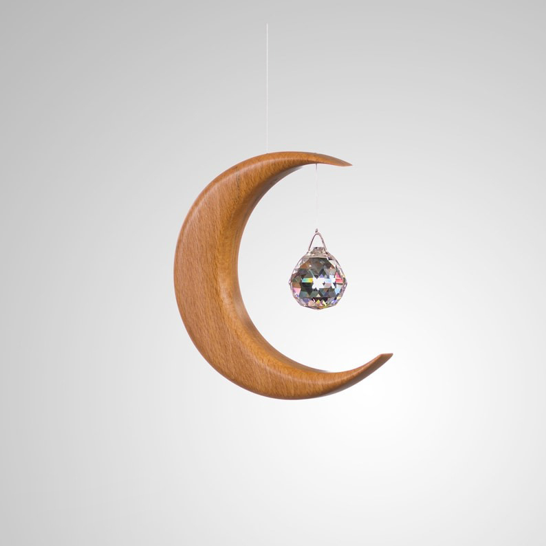🌙Wooden Moon Crystal Suncatcher☀