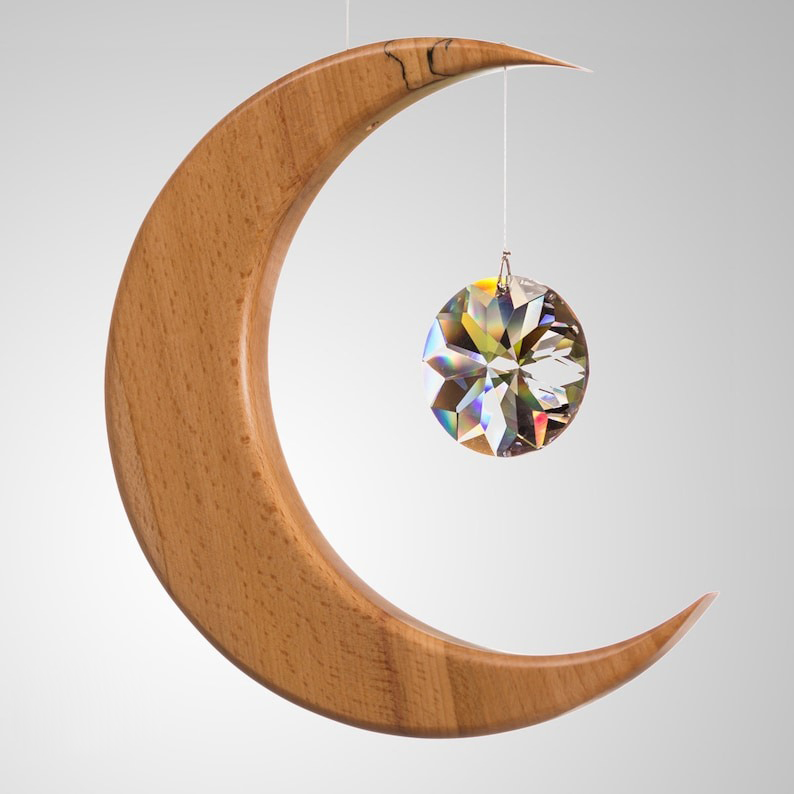 🌙Wooden Moon Crystal Suncatcher☀