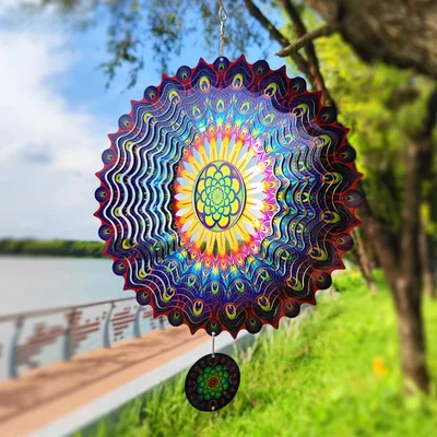 Neon Glowing Mandala Wind Spinner - Stunning 3D Effect