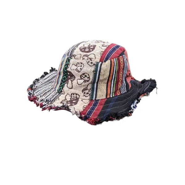 🎩Patchwork multicolored mushroom Hemp Hat with hidden pocket fedorahats🔥