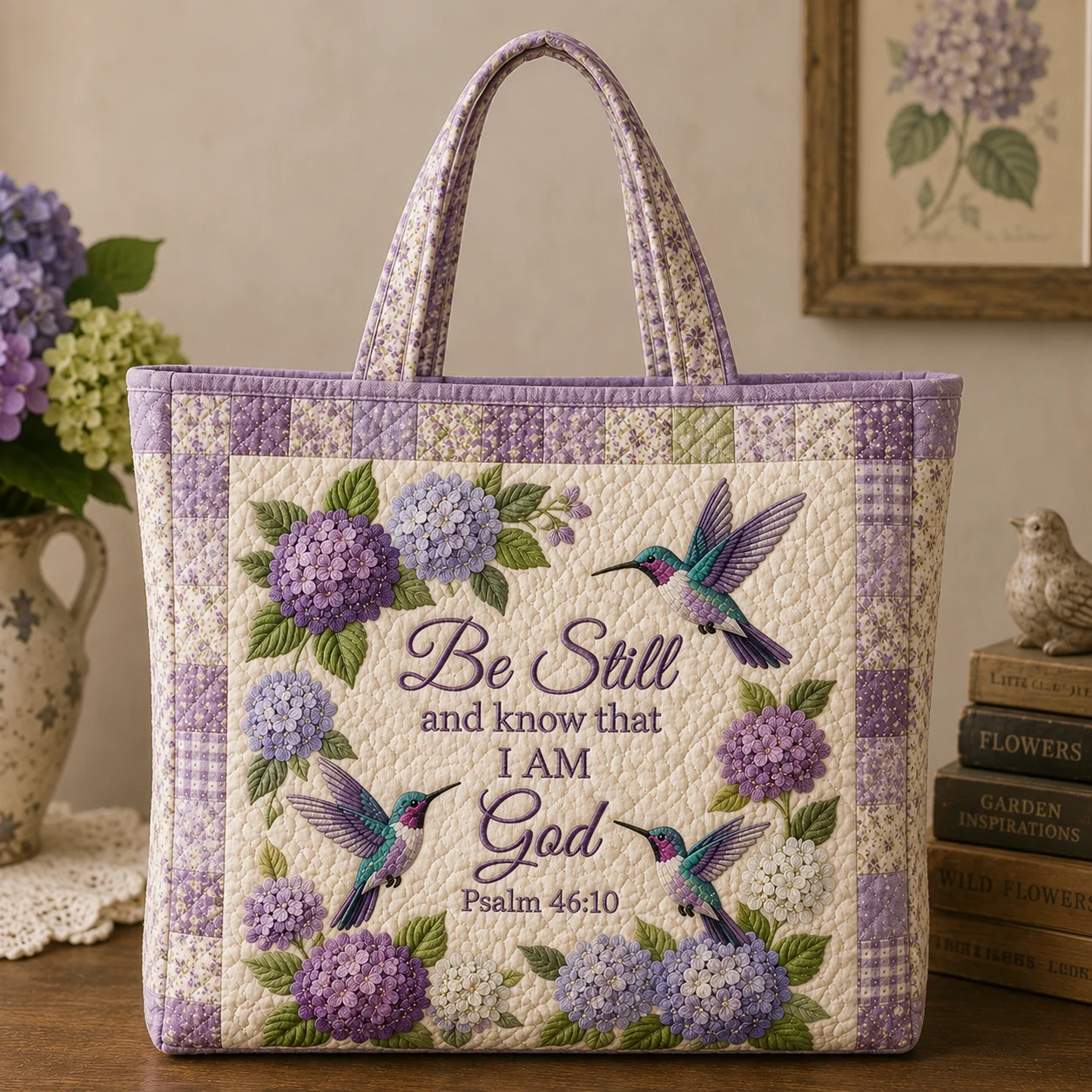 Hydrangea Hummingbird Faith Tote