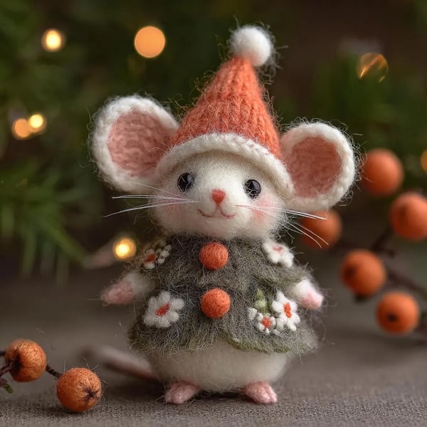 🎁🐭 Deluxe Christmas Felt Mouse | Handmade Wool Ornament ✨