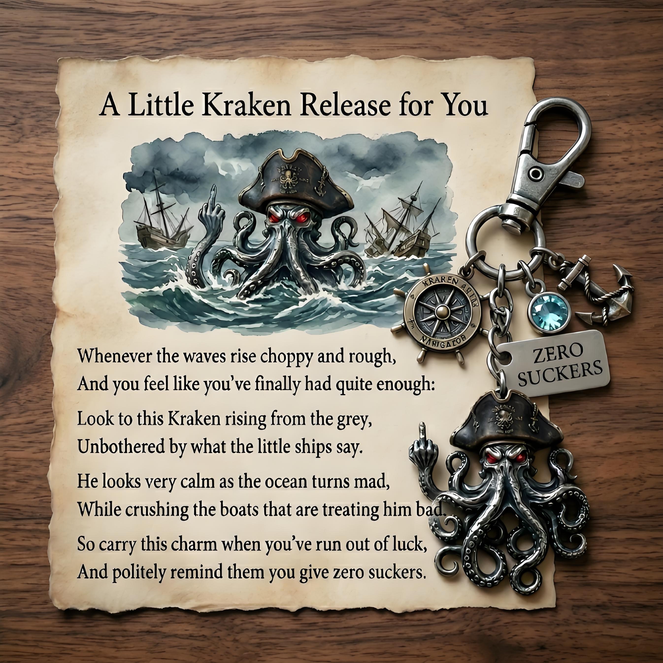 "Zero Suckers Given" Middle Finger Kraken Keychain & Poem Card Set – The Ultimate Cheeky Gift for Anyone Done with the BS!