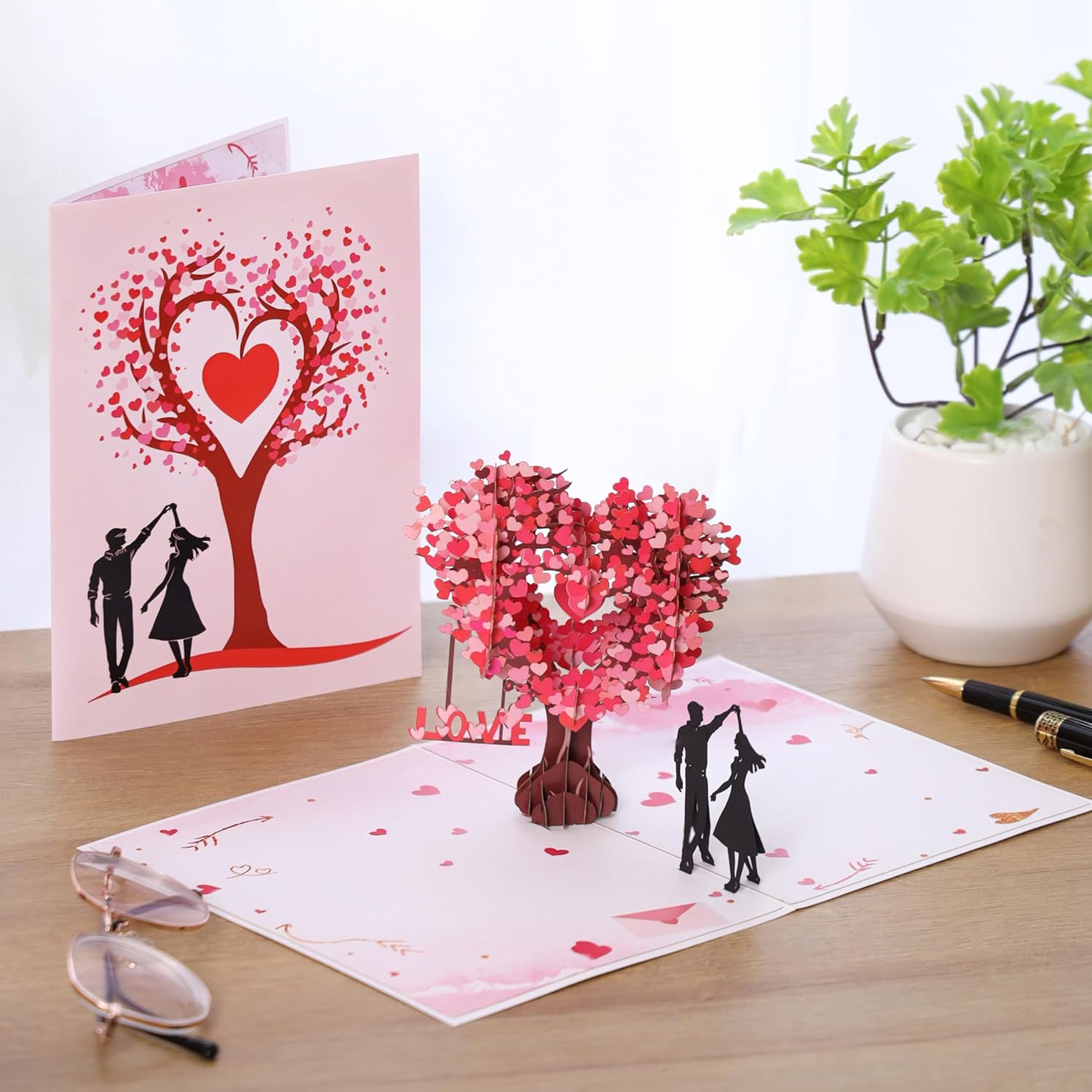 Pop Up Anniversary Card, 3D  Valentine's Day Anniversary Card with Love Tree & Hearts - Wedding Card for Wife, Husband, or Couple | Romantic Gift for Anniversary, Valentine's, Birthday (6x8 inch)