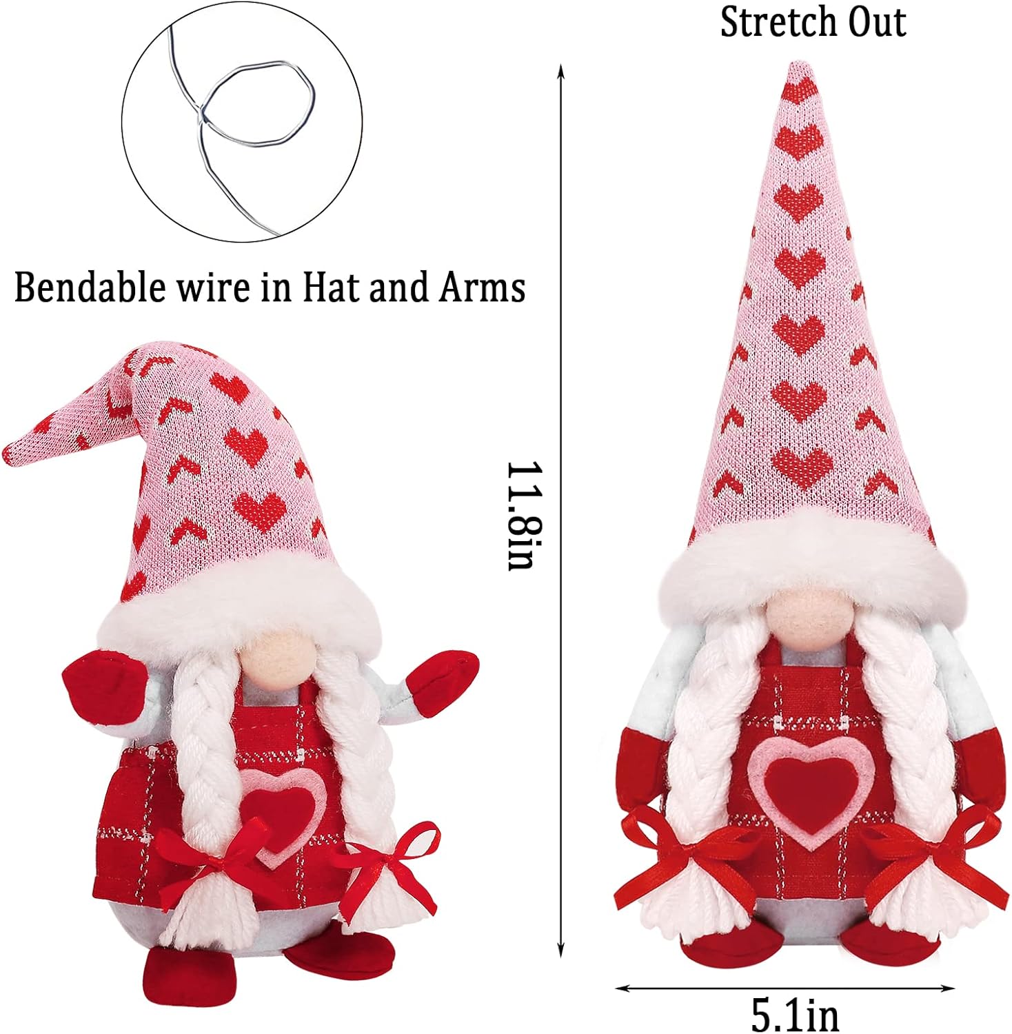 Valentine’s Day Gnome Plush Decor – Mr & Mrs Love Gnomes, 2-Pack Table Ornaments