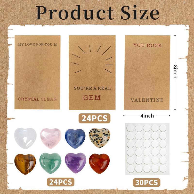 Valentines Day Gifts for Kids - 24 Pack Valentines Cards with Heart-Shape Gems - Valentine Crystals Rock Gift Exchange for Boys Girls Toddlers Class Classroom School Party Favor