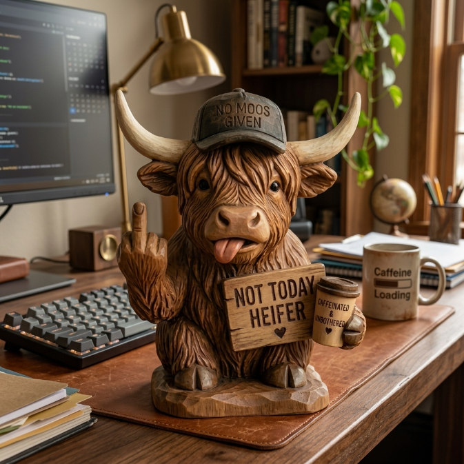 🐮Sassy Highland Cow Desk Statue 