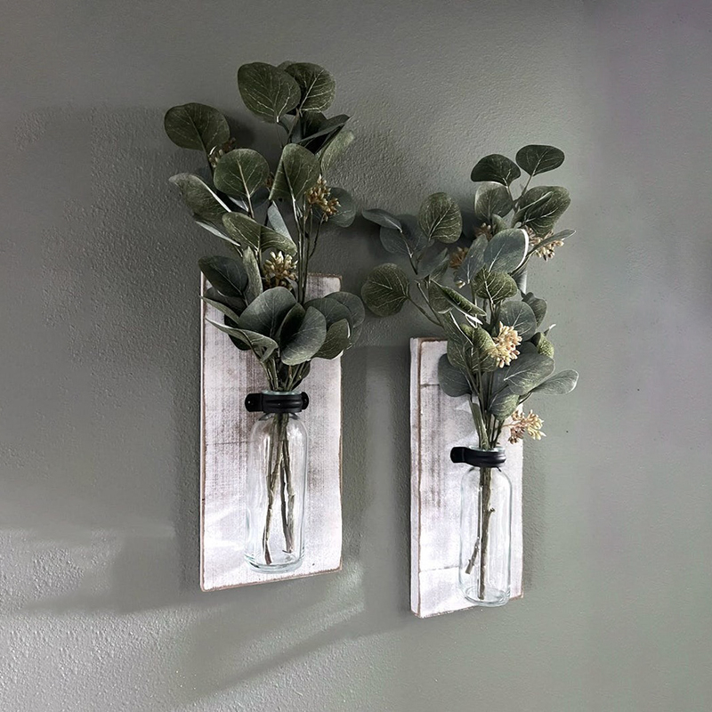 Rustic Wood Glass Farmhouse Wall Vase（