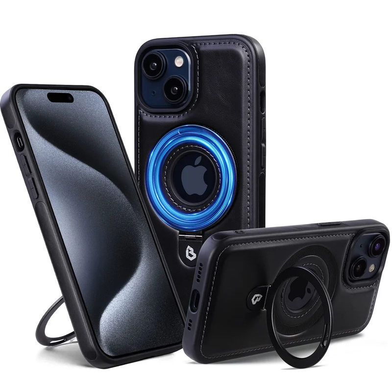 🔥Shockproof Leather Magnetic Stand iPhone Case