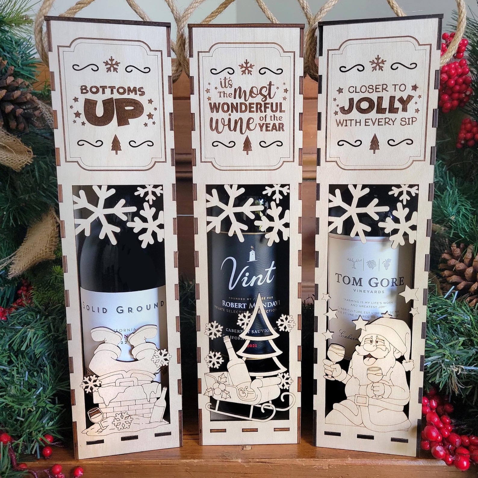 Wooden Christmas Funny Wine Box