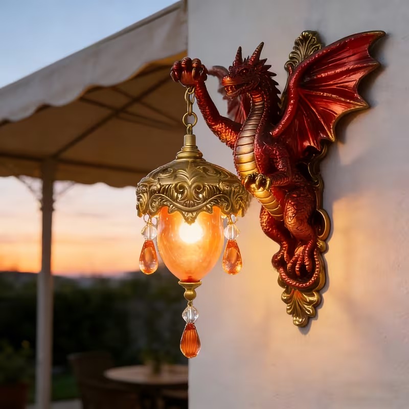 🐉 Crimson Dragon Wall Lantern
