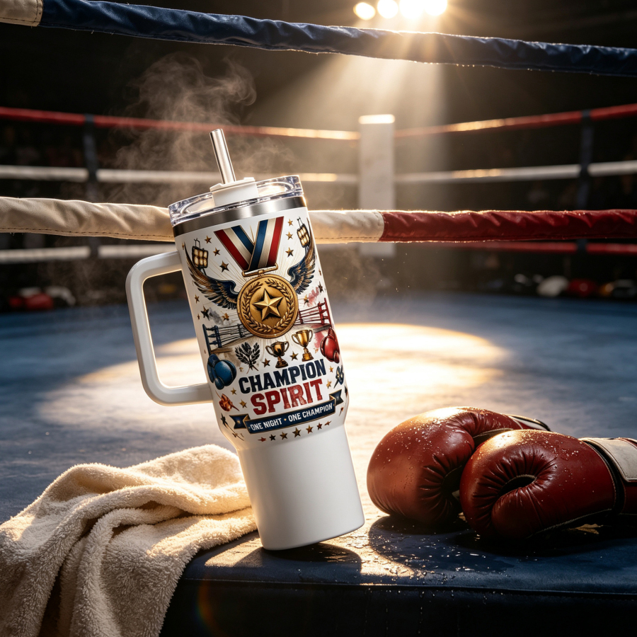 🥊🎖Fight Night Champion 40oz Stainless Steel Tumbler – Bold Boxing Night Designs