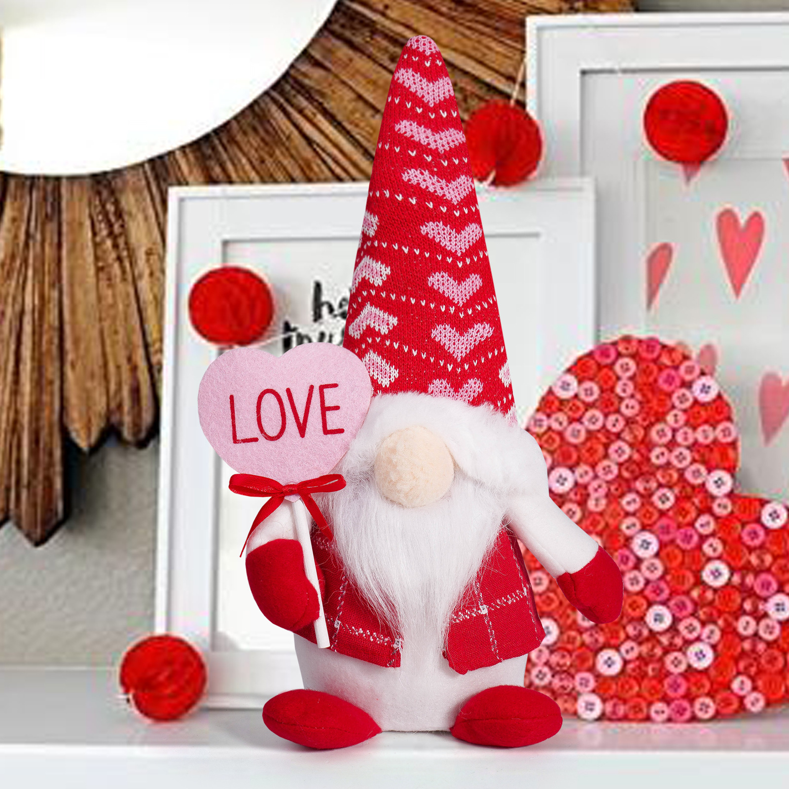 Valentine’s Day Gnome Plush Decor – Mr & Mrs Love Gnomes, 2-Pack Table Ornaments