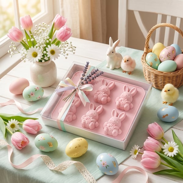 🐰Cute Easter Bunny Silicone Mold – 6-Cavity 3D Ice Cube & Dessert Mold🧊