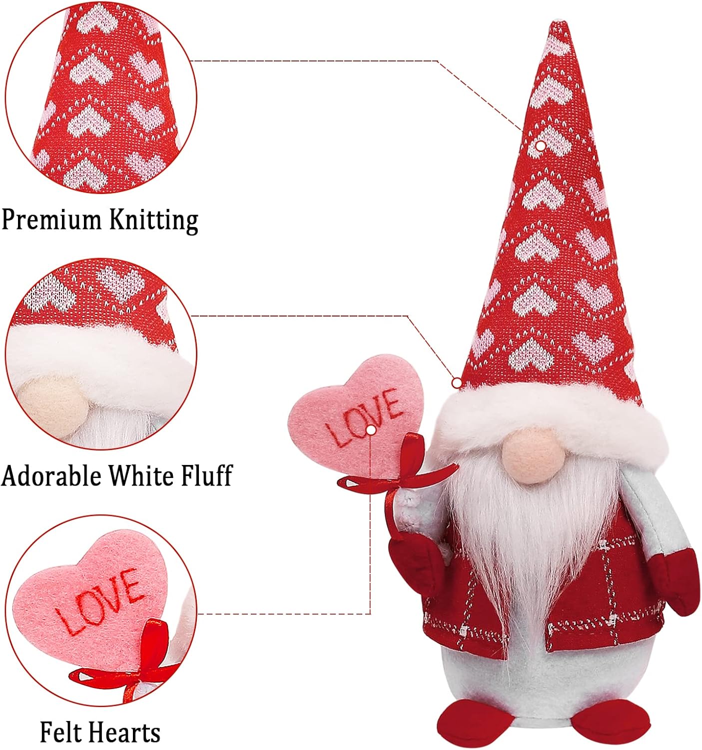 Valentine’s Day Gnome Plush Decor – Mr & Mrs Love Gnomes, 2-Pack Table Ornaments