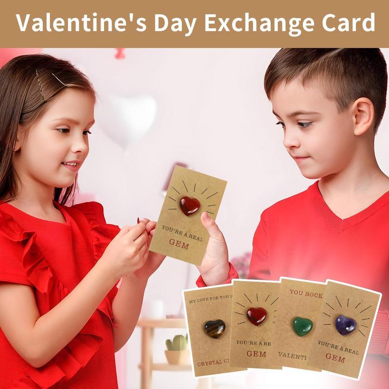 Valentines Day Gifts for Kids - 24 Pack Valentines Cards with Heart-Shape Gems - Valentine Crystals Rock Gift Exchange for Boys Girls Toddlers Class Classroom School Party Favor