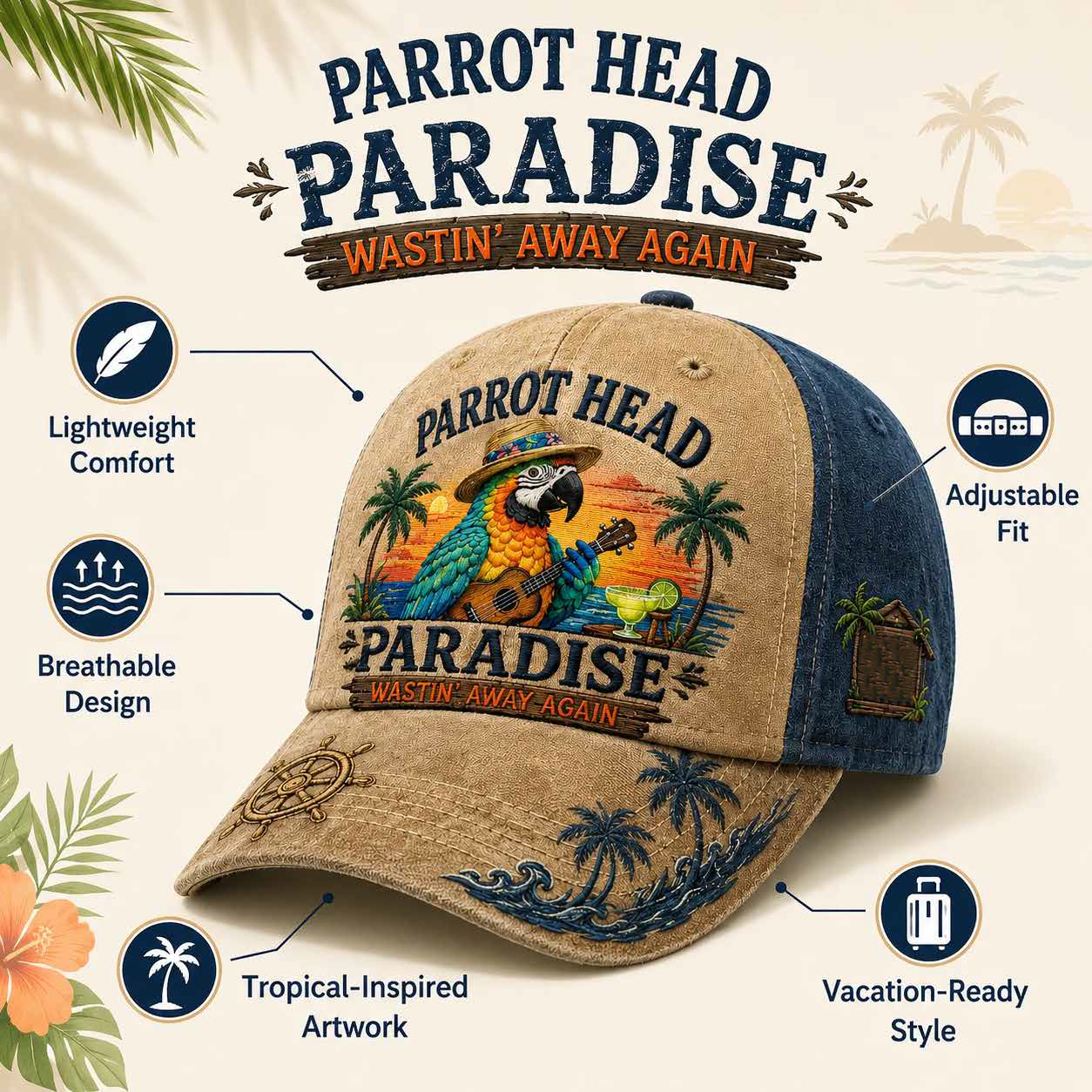 🦜 Parrot Head Paradise Cap