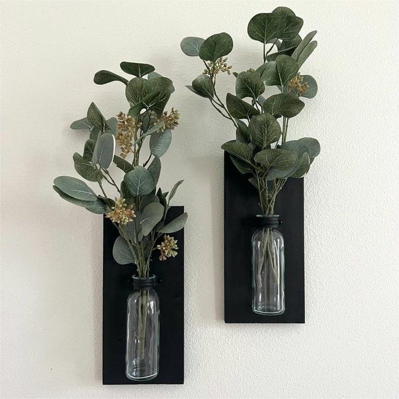 Rustic Wood Glass Farmhouse Wall Vase（