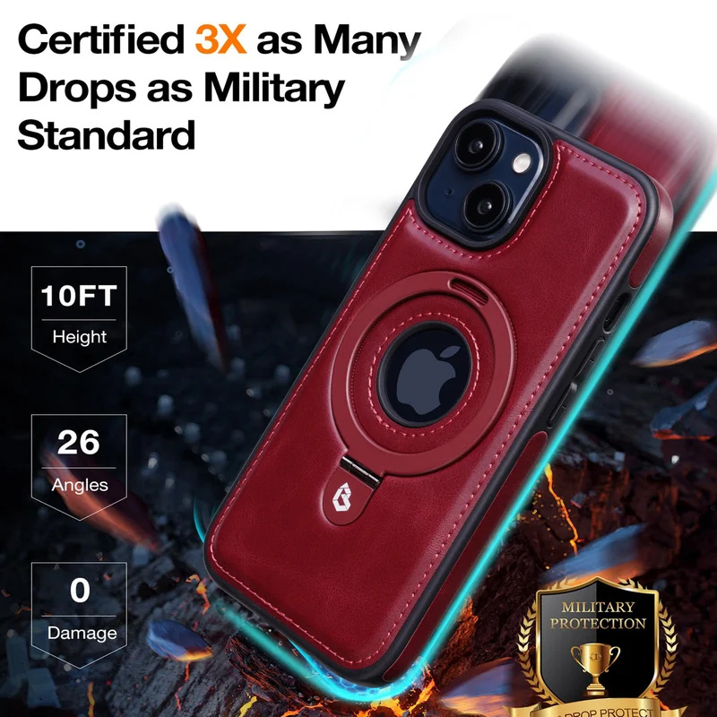 🔥Shockproof Leather Magnetic Stand iPhone Case